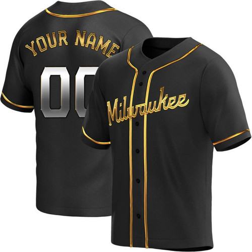 Men's Custom Milwaukee Brewers Replica Black Golden Alternate Jersey