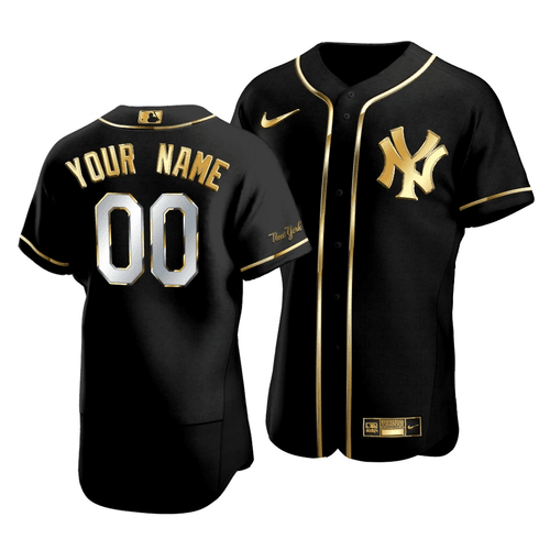 Customized Yankees Jersey, Men's New York Yankees Custom #00 Golden Edition Black Jersey