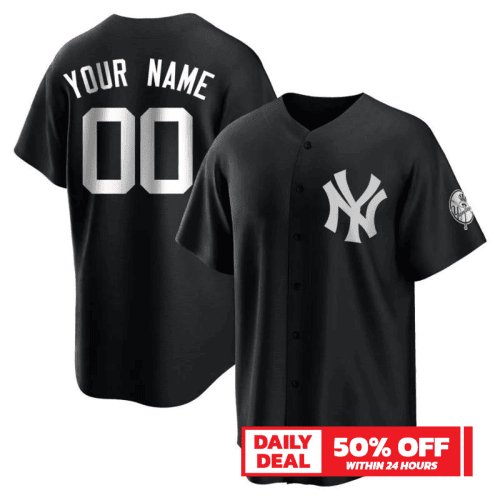 Customized Yankees Jersey, Custom Men'S New York Yankees Jersey - Black/White Replica