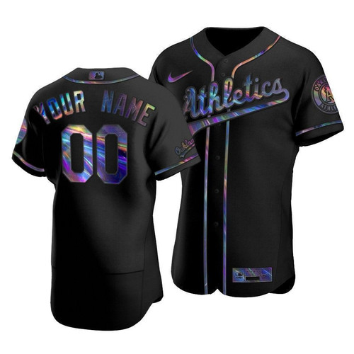 Men's Oakland Athletics Custom #00 Iridescent Logo Holographic Limited Jersey Black