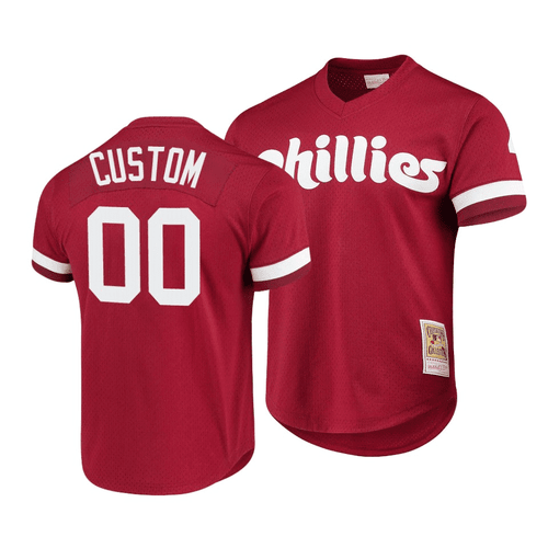 Men's Philadelphia Phillies Custom #00 Cooperstown Collection Mesh Batting Practice Jersey Scarlet