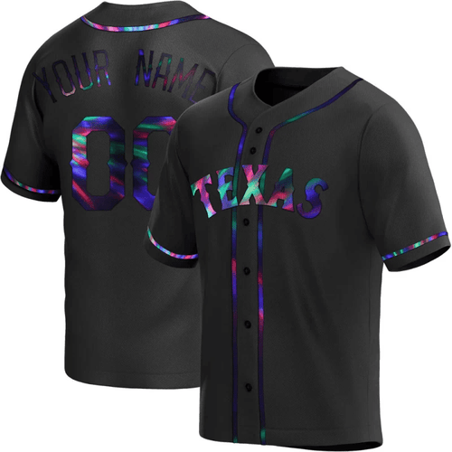 Black Holographic Custom Men's Texas Rangers Alternate Jersey - Replica