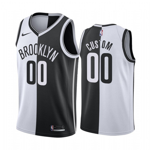 Men's Brooklyn Nets Custom #00 Split Edition Black White Jersey