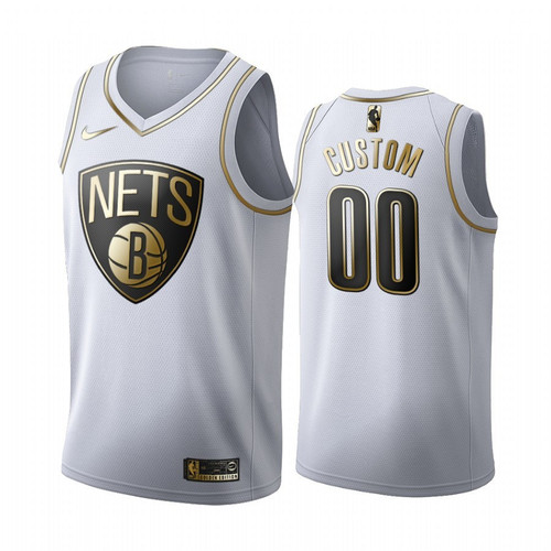 Men's Brooklyn Nets Custom #00 Golden Edition White Jersey
