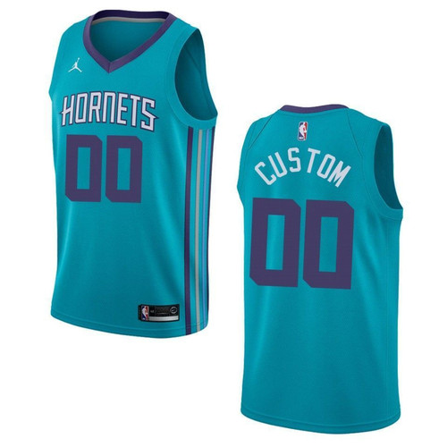Men's Charlotte Hornets #00 Custom Icon Swingman Jersey - Teal , Basketball Jersey