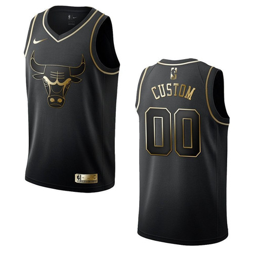 Men's Chicago Bulls #00 Custom Golden Edition Jersey - Black , Basketball Jersey