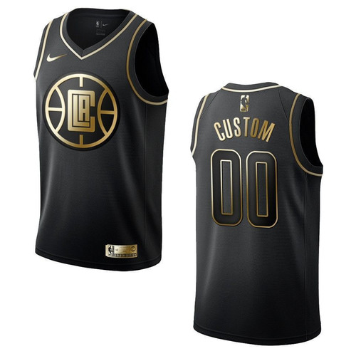 Men's Los Angeles Clippers #00 Custom Golden Edition Jersey - Black
