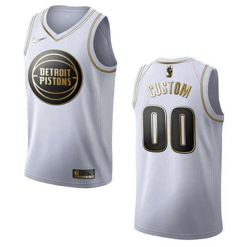 Men's Detroit Pistons #00 Custom Golden Edition Jersey - White , Basketball Jersey
