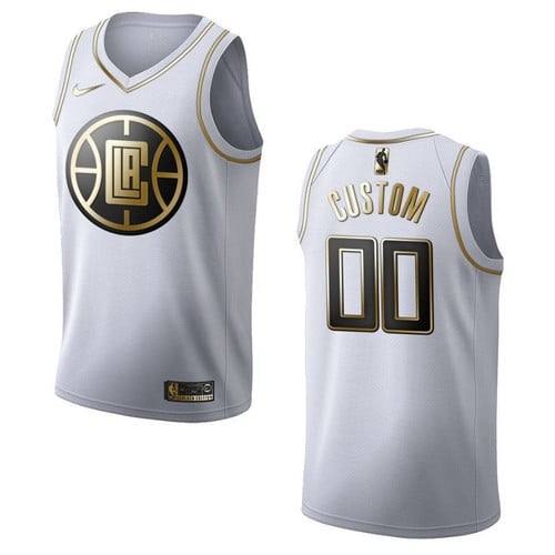 Men's Los Angeles Clippers #00 Custom Golden Edition Jersey - White