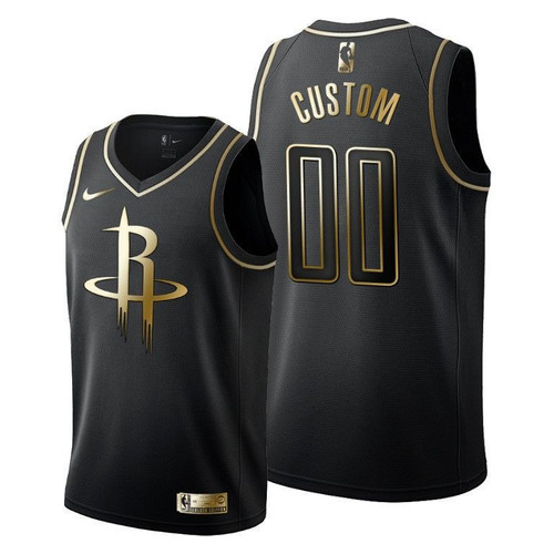 Youth Custom #00 Houston Rockets Golden Edition Black Jersey