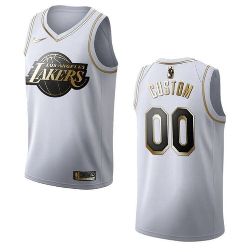 Customize Lakers Jersey, Men's Los Angeles Lakers #00 Custom Golden Edition Jersey - White