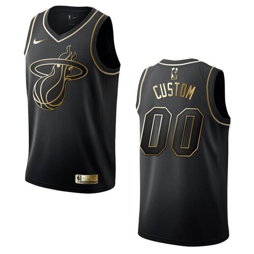 Custom Miami Heat Jersey, Men's Miami Heat #00 Custom Golden Edition Jersey - Black , Basketball Jersey