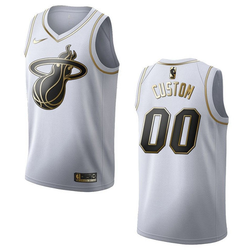 Custom Miami Heat Jersey, Men's Miami Heat #00 Custom Golden Edition Jersey - White , Basketball Jersey
