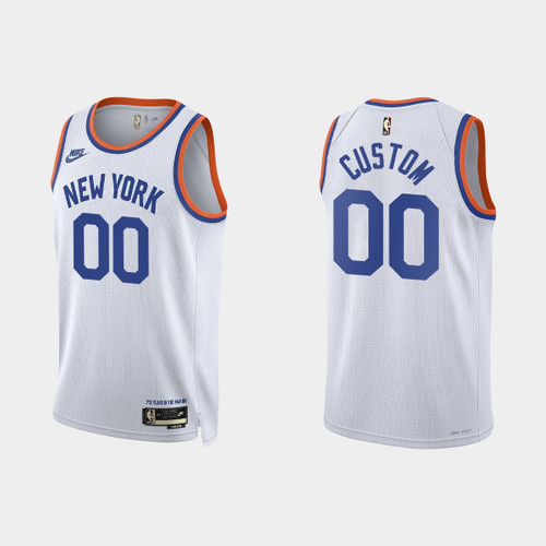Custom Knicks Jersey, New York Knicks Custom #00 2021/22 Classic Edition Year Zero 75th Anniversary White Jersey
