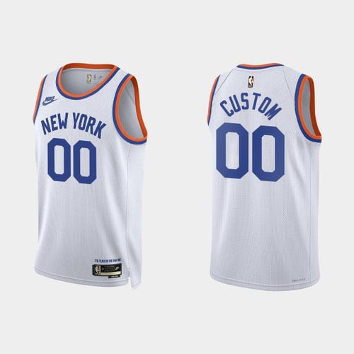 Custom Knicks Jersey, Youth's New York Knicks Custom #00 2021/22 Classic Edition Year Zero 75th Anniversary White Jersey