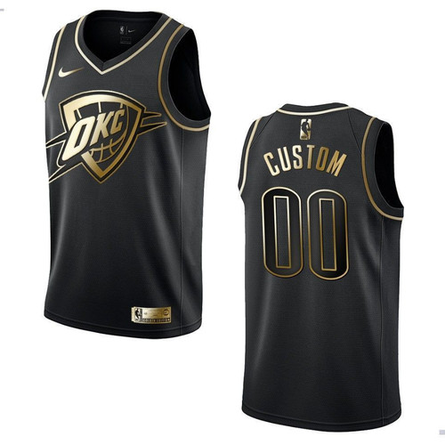 Men's Oklahoma City Thunder #00 Custom Golden Edition Jersey - Black