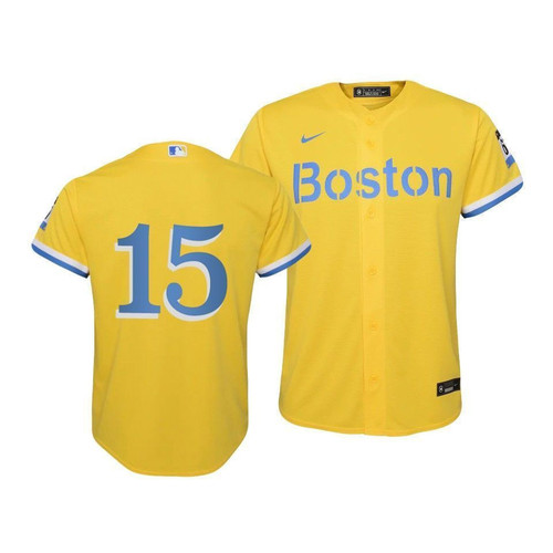 Youth's  Boston Red Sox Dustin Pedroia #15 2021 City Connect Replica Gold Jersey