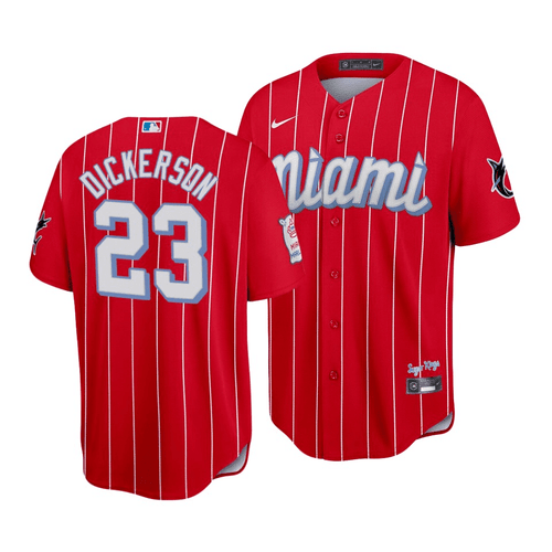 Men's  Miami Marlins Corey Dickerson #23 2021 City Connect Replica Jersey Red , MLB Jersey
