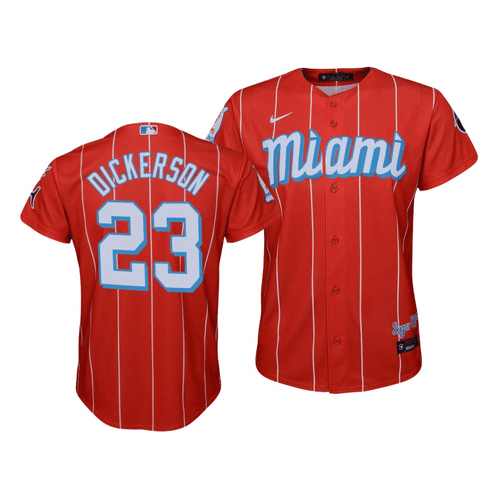Youth's  Miami Marlins Corey Dickerson #23 2021 City Connect Replica  Jersey Red , MLB Jersey