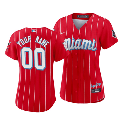 Women's Miami Marlins #00 Custom 2021 City Connect Red Sugar Kings Jersey