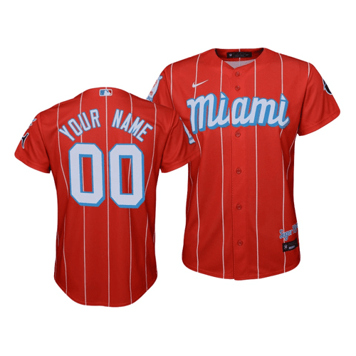 Youth's Miami Marlins Custom #00 2021 City Connect Replica Jersey Red