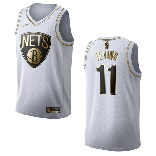 Men's   Brooklyn Nets #11 Kyrie Irving Golden Edition Jersey - White , Basketball Jersey
