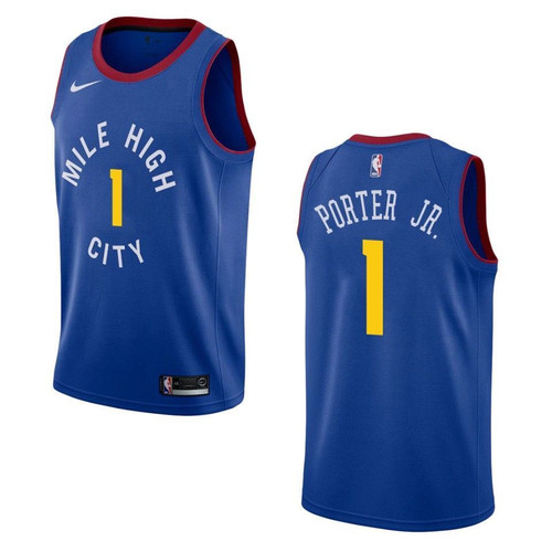Men's   Denver Nuggets #1 Michael Porter Jr. Statet Swingman Jersey - Blue , Basketball Jersey