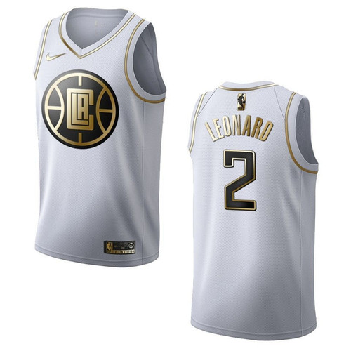 Men's   Los Angeles Clippers #2 Kawhi Leonard Golden Edition Jersey - White , Basketball Jersey