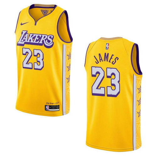 Men's  2019-20  Los Angeles Lakers #23 LeBron James City Edition Swingman Jersey - Yellow , Basketball Jersey