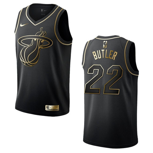 Men's   Miami Heat #22 Jimmy Butler Golden Edition Jersey - Black , Basketball Jersey