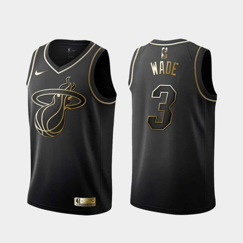 Men's Camiseta Nba Miami Heat # 3 Dwyane Wade 2019-20 Black Golden Edition