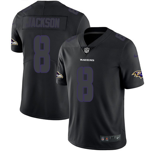 Youth's Baltimore Ravens #8 Lamar Jackson Black Stitched NFL Limited Rush Impact Jersey