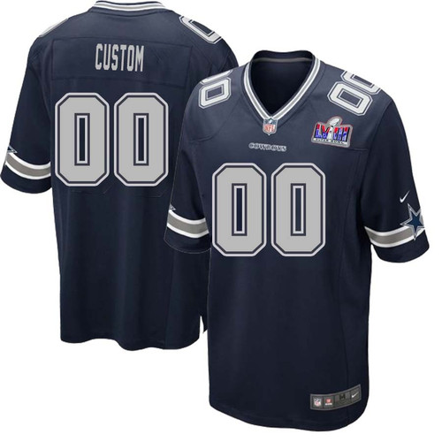 Men’s Dallas Cowboys Super Bowl LVIII Home Custom Game Jersey – Navy – Replica