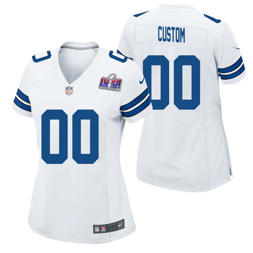 Women’s Dallas Cowboys Super Bowl LVIII Road Custom Game Jersey – White – Replica
