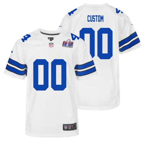 Youth’s Dallas Cowboys Super Bowl LVIII Road Custom Game Jersey – White – Replica