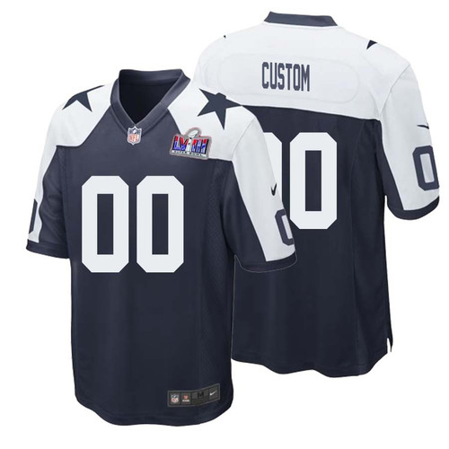 Men’s Dallas Cowboys Super Bowl LVIII Alternate Custom Game Jersey – Navy – Replica