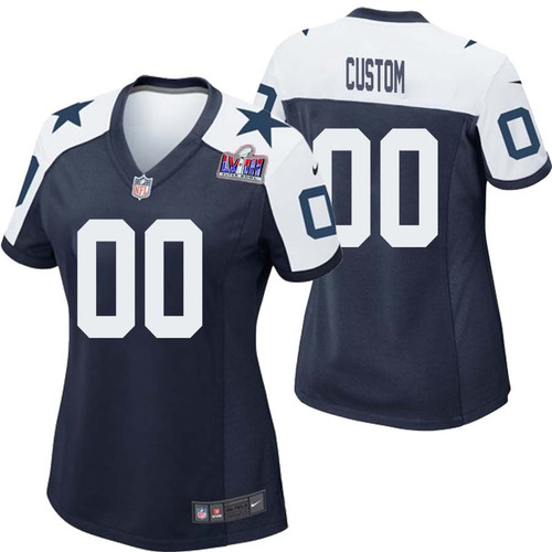 Women’s Dallas Cowboys Super Bowl LVIII Alternate Custom Game Jersey – Navy – Replica