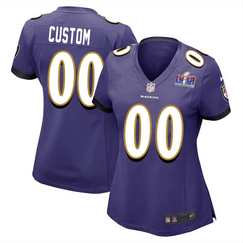Custom Baltimore Ravens Super Bowl LVIII Team Game Limited Jersey for Women – Black – Replica