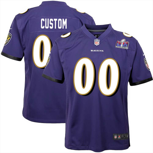 Custom Baltimore Ravens Super Bowl LVIII Team Game Limited Jersey for Youth – Black – Replica