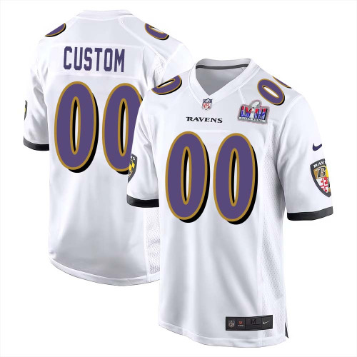 Custom Baltimore Ravens Super Bowl LVIII Away Game Player Jersey for Men – White – Replica