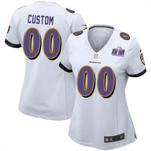 Custom Baltimore Ravens Super Bowl LVIII Away Game Player Jersey for Women – White – Replica