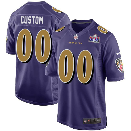Custom Baltimore Ravens Super Bowl LVIII Men Alternate Game Player Jersey – Purple – Replica