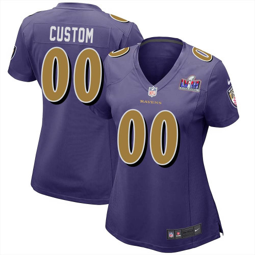 Custom Baltimore Ravens Super Bowl LVIII Women Alternate Game Player Jersey – Purple – Replica