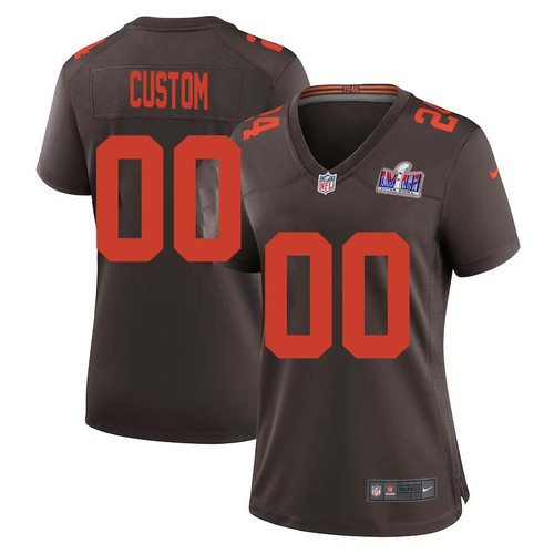 Women Custom Brown Cleveland Browns Super Bowl LVIII Alternate Game Jersey – Replica