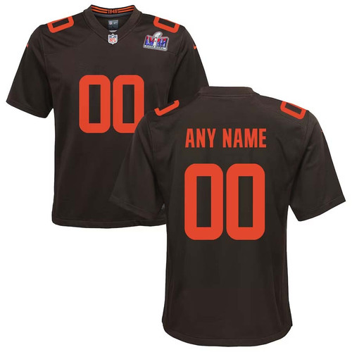 Youth Custom Brown Cleveland Browns Super Bowl LVIII Alternate Game Jersey – Replica