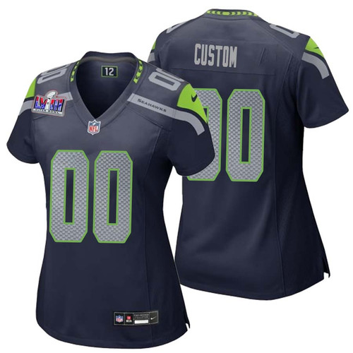 Custom Seattle Seahawks Super Bowl LVIII Home Game Jersey – College Navy for Women – Replica