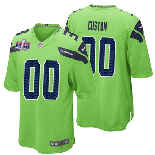 Men Custom Neon Green Seattle Seahawks Super Bowl LVIII Alternate Game Jersey – Replica