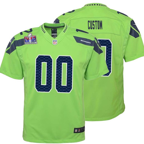 Youth Custom Neon Green Seattle Seahawks Super Bowl LVIII Alternate Game Jersey – Replica