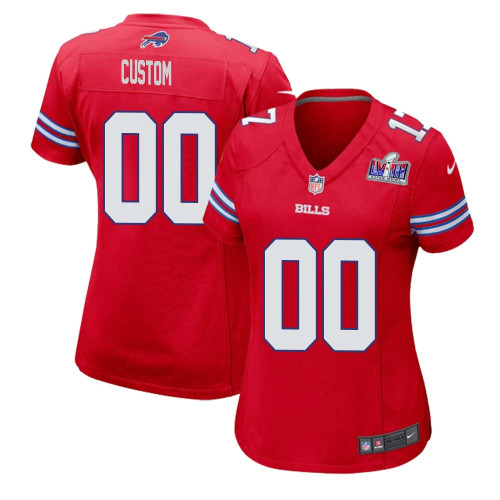 Women Custom Super Bowl LVIII Buffalo Bills Alternate Game Jersey – Red – Replica