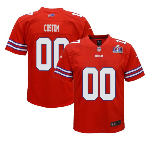 Youth Custom Super Bowl LVIII Buffalo Bills Alternate Game Jersey – Red – Replica